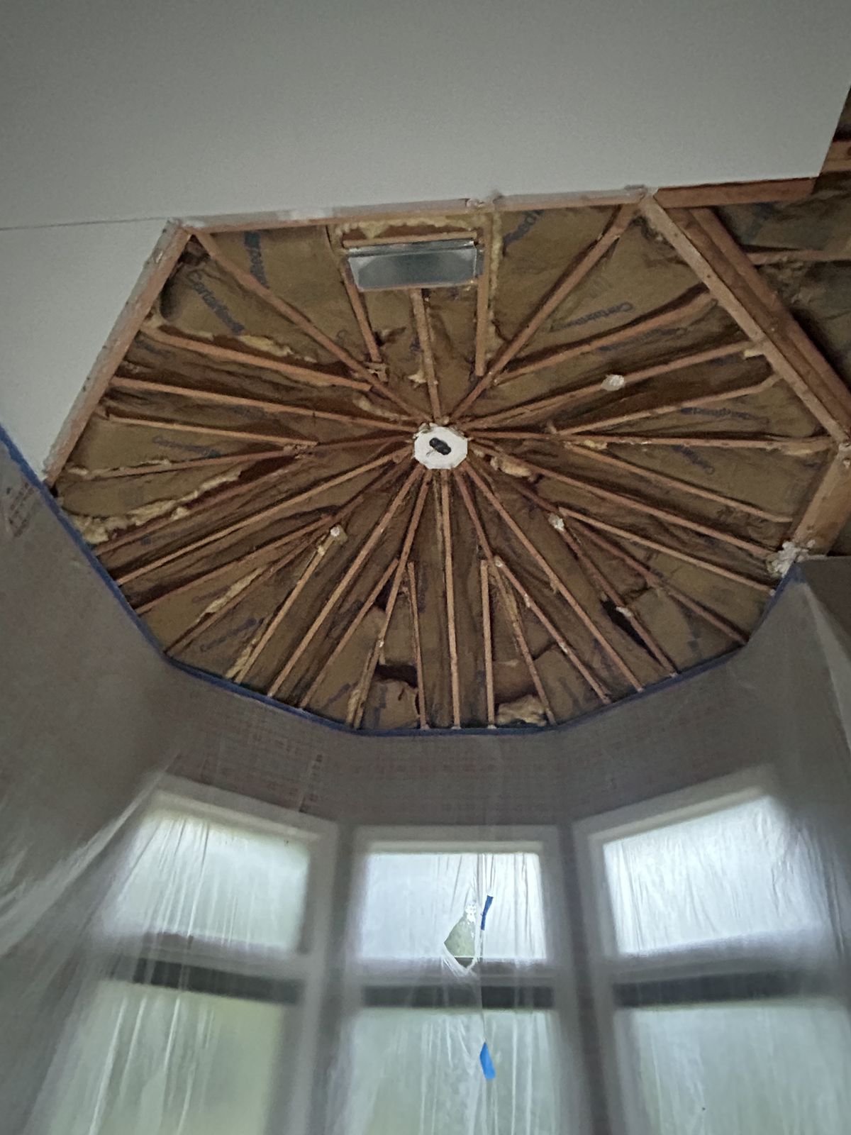 Tray ceiling framing opened up above a bay window by Burson Construction, Bluffton SC