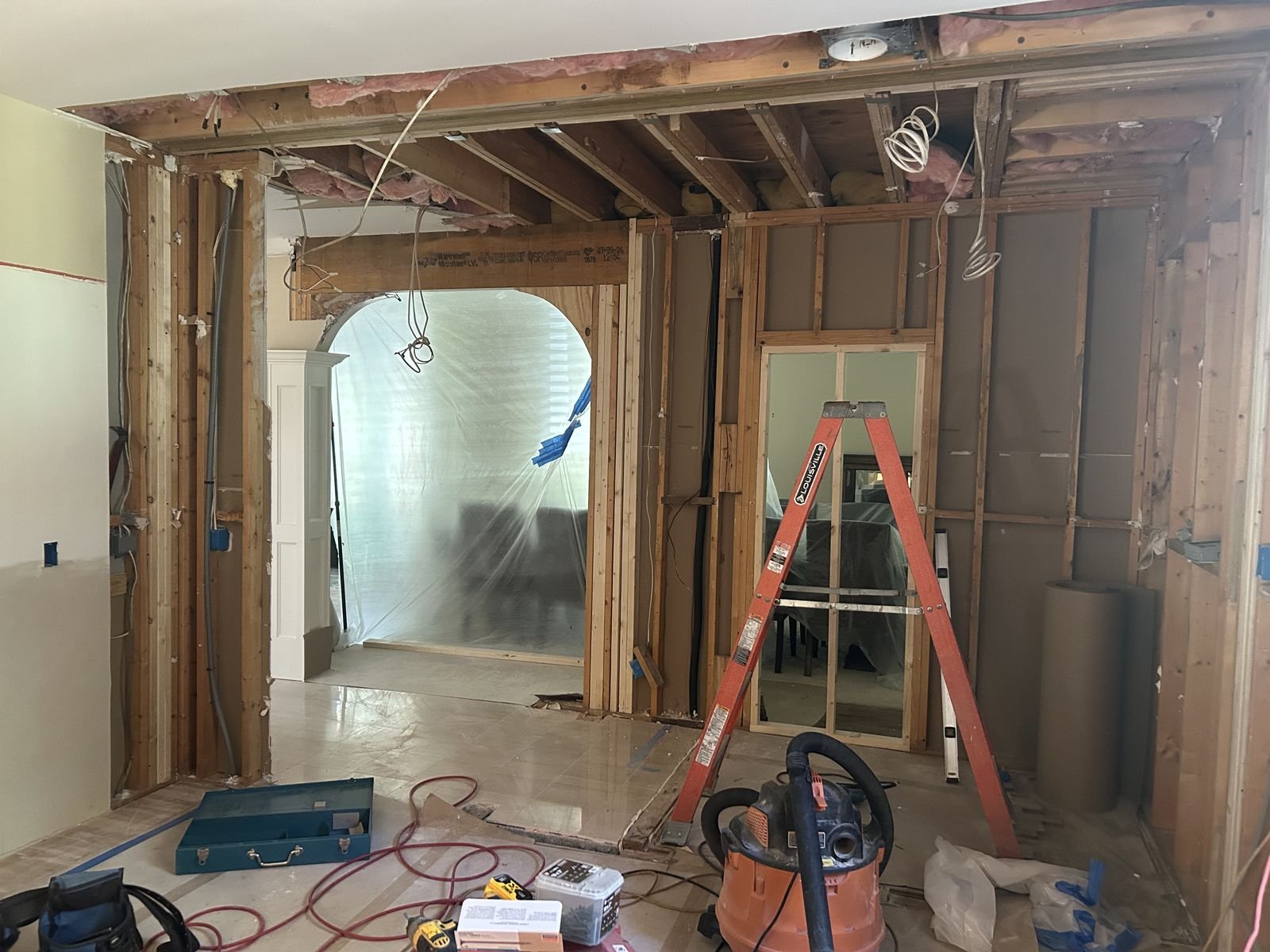 Wall opened up with a new LVL beam during a remodel by Burson Construction, Bluffton SC